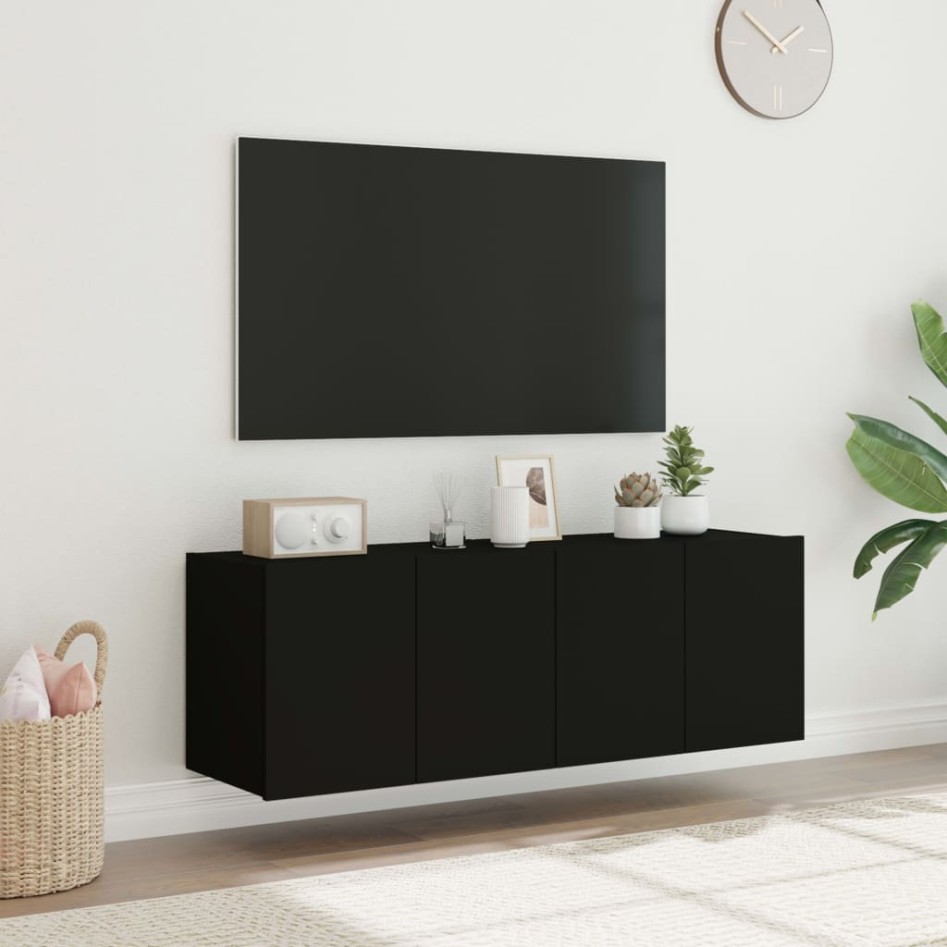 Muebles de TV de pared con luces LED 2 uds negro 60x35x41