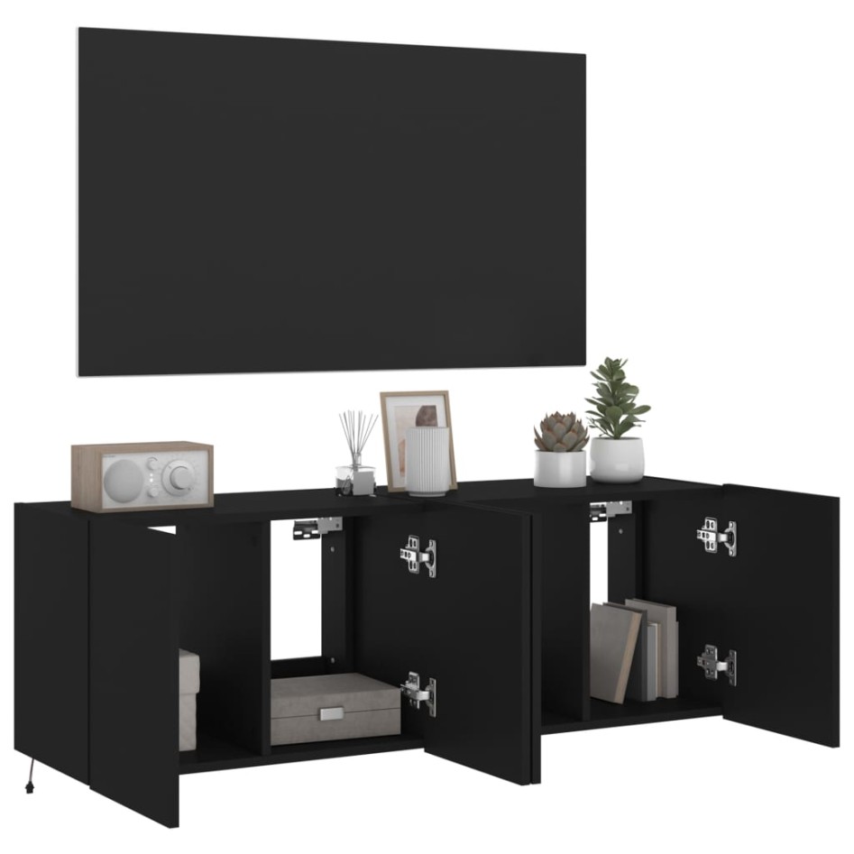 Muebles de TV de pared con luces LED 2 uds negro 60x35x41