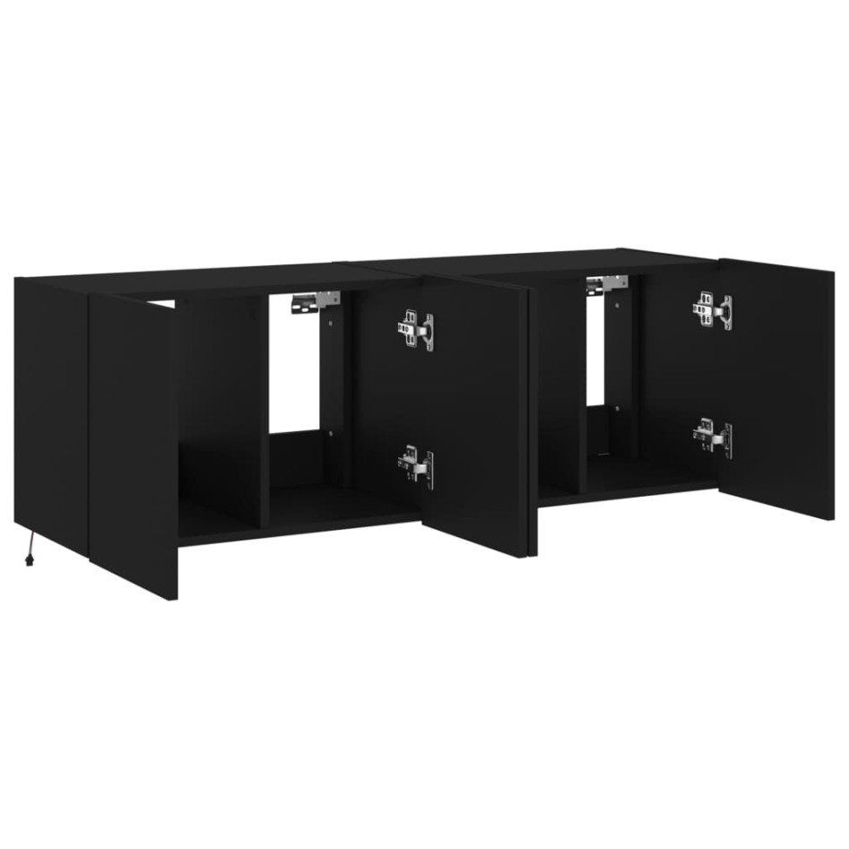 Muebles de TV de pared con luces LED 2 uds negro 60x35x41
