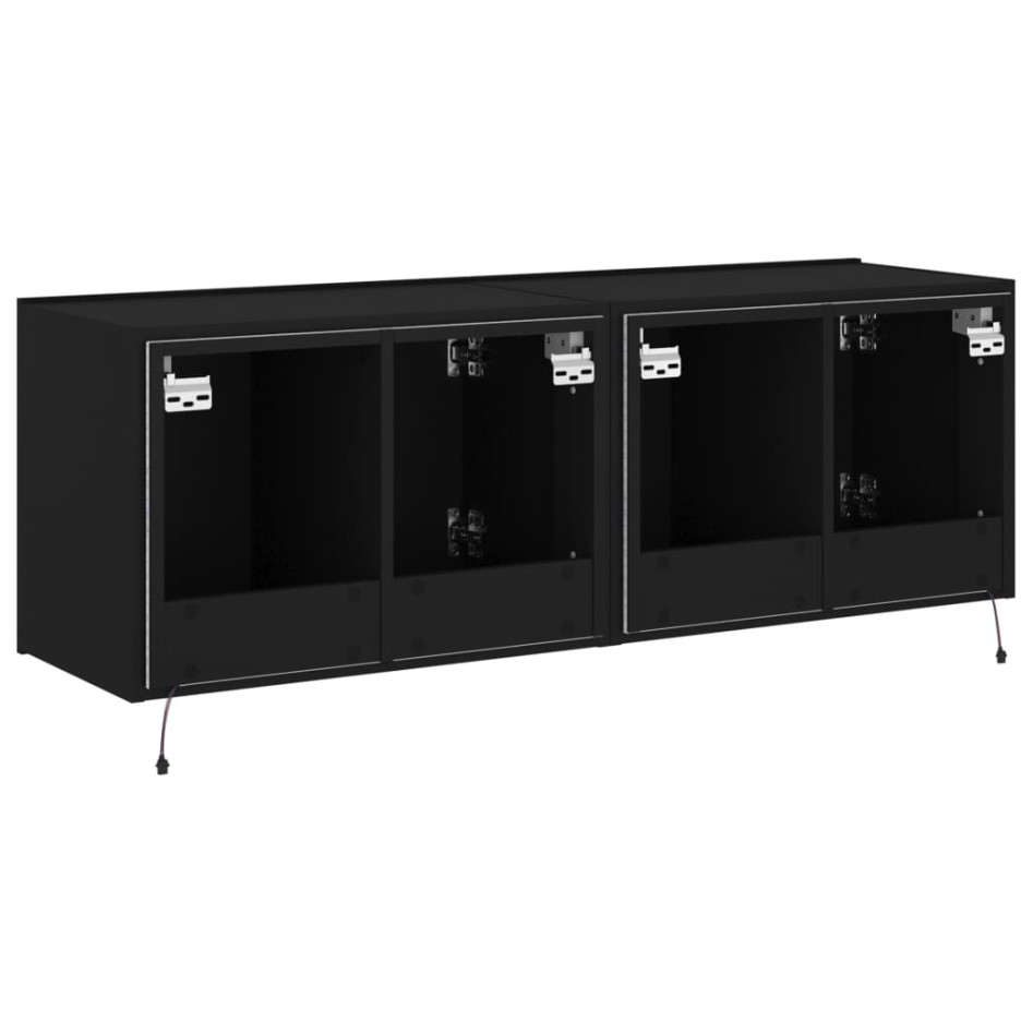 Muebles de TV de pared con luces LED 2 uds negro 60x35x41