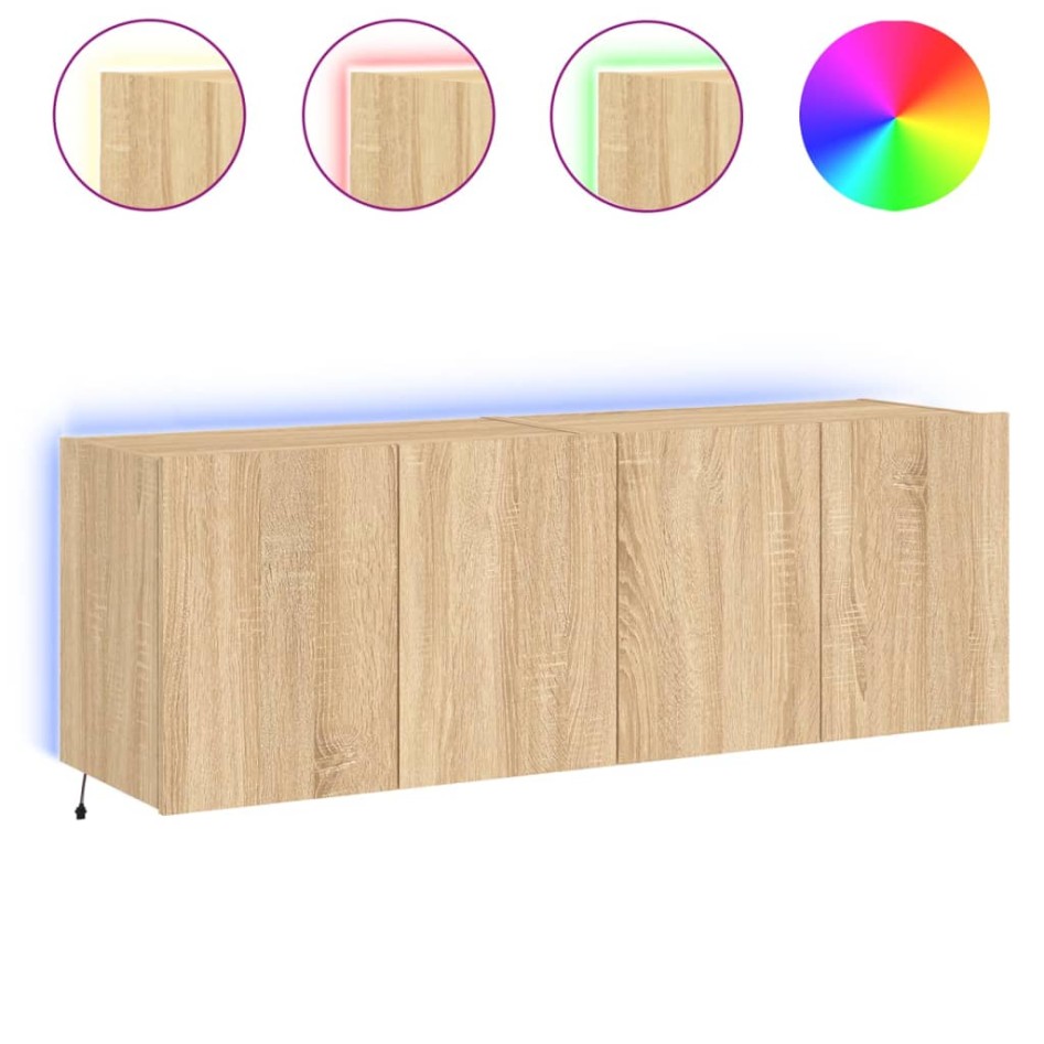 Muebles de TV de pared luces LED 2 uds roble Sonoma 60x35x41