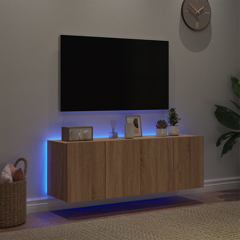 Muebles de TV de pared luces LED 2 uds roble Sonoma 60x35x41