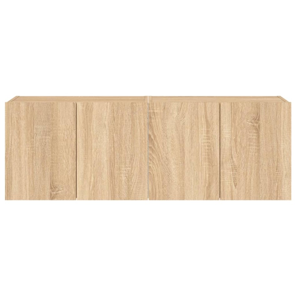 Muebles de TV de pared luces LED 2 uds roble Sonoma 60x35x41