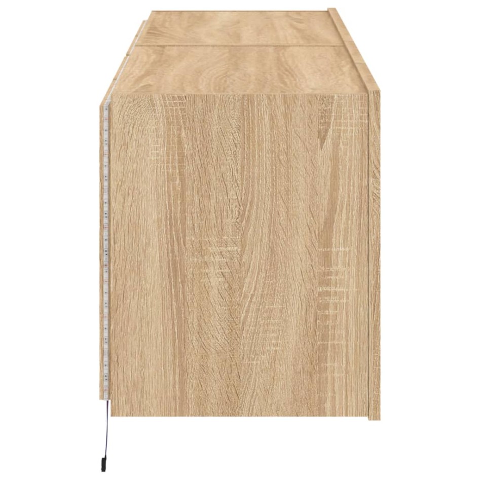 Muebles de TV de pared luces LED 2 uds roble Sonoma 60x35x41