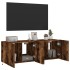 Muebles TV de pared luces LED 2 uds roble ahumado 60x35x41