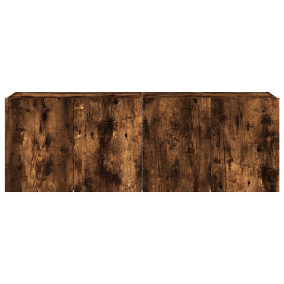 Muebles TV de pared luces LED 2 uds roble ahumado 60x35x41