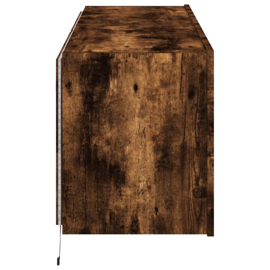Muebles TV de pared luces LED 2 uds roble ahumado 60x35x41