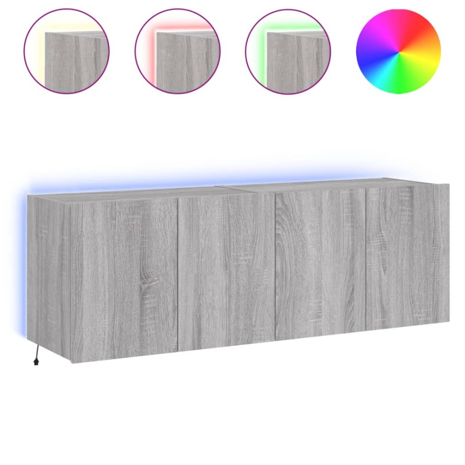 Muebles TV de pared con luces LED 2 uds gris Sonoma 60x35x41