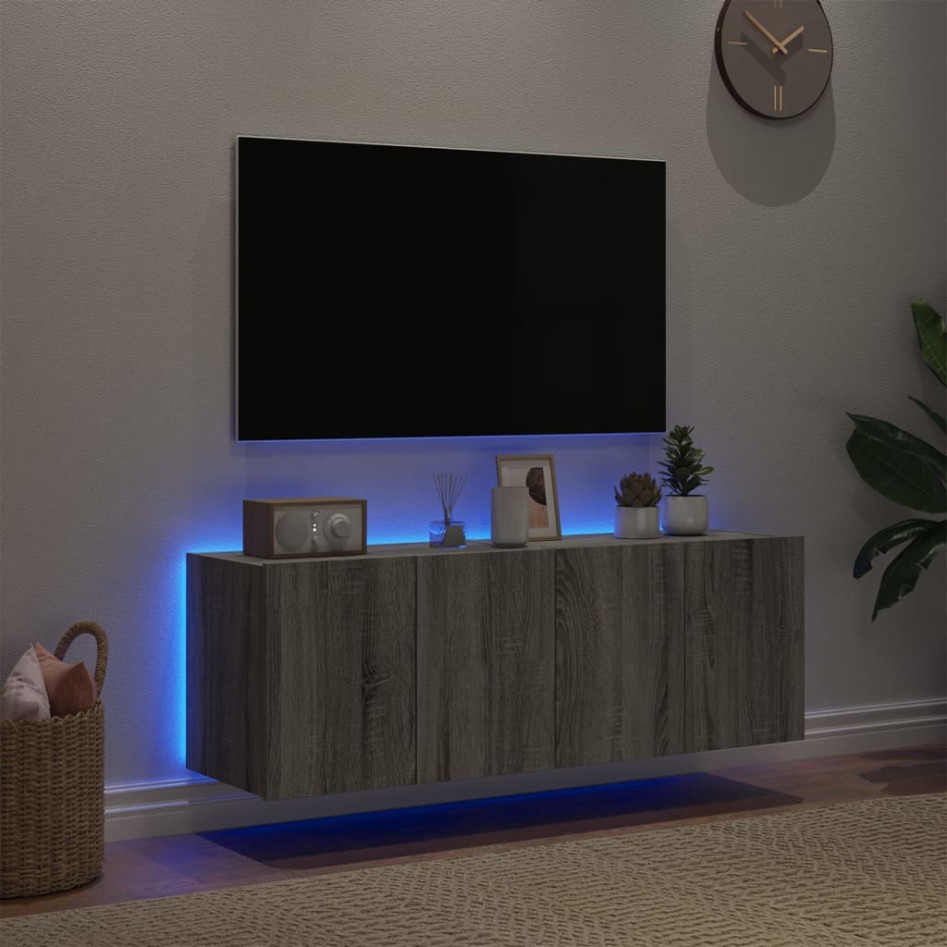 Muebles TV de pared con luces LED 2 uds gris Sonoma 60x35x41