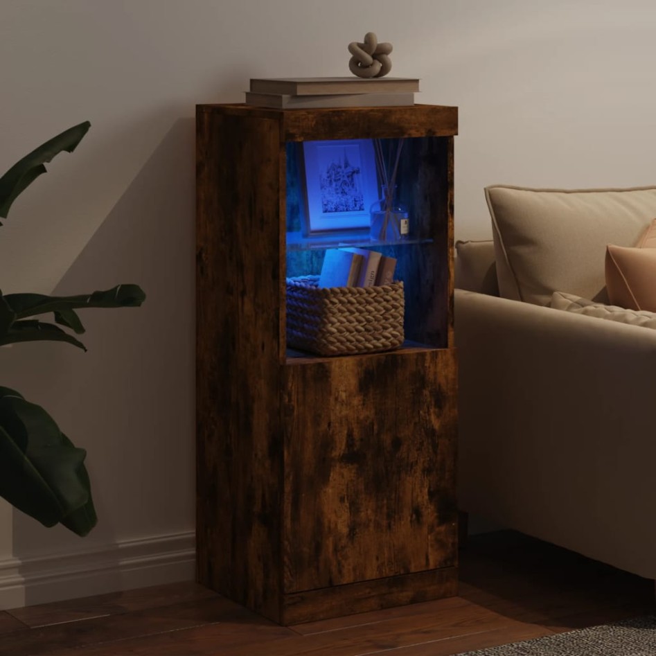 Aparador con luces LED roble ahumado 41x37x100