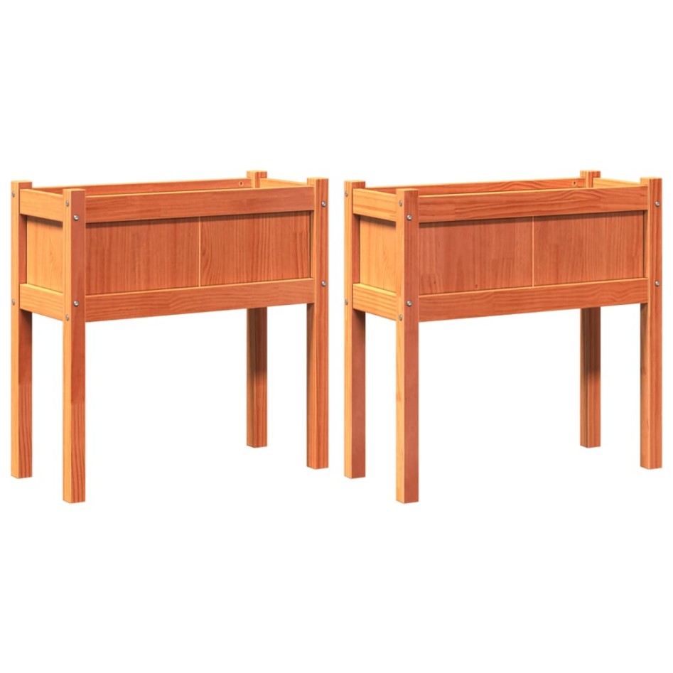 Jardineras con patas 2 uds madera maciza de pino marrón