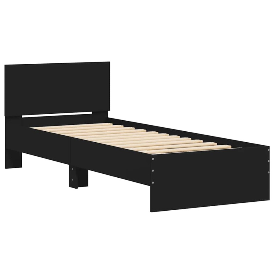 Estructura cama con cabecero madera ingeniería negra 75x190