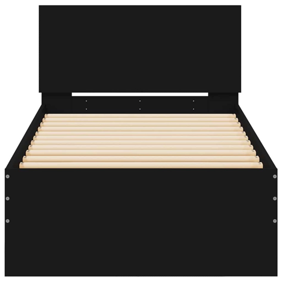 Estructura cama con cabecero madera ingeniería negra 75x190