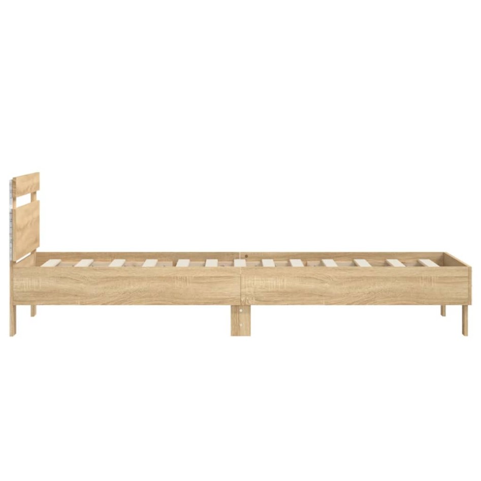 Estructura de cama cabecero luces LED roble Sonoma 75x190