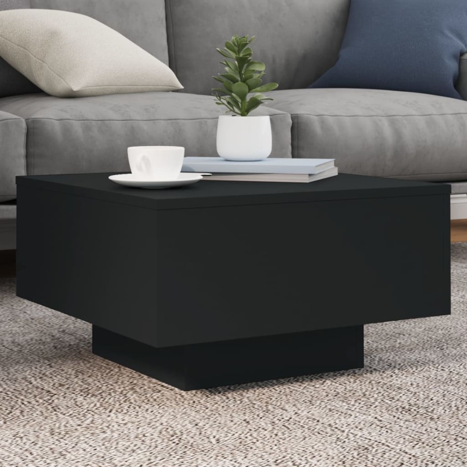 Mesa de centro con luces LED negro 55x55x31