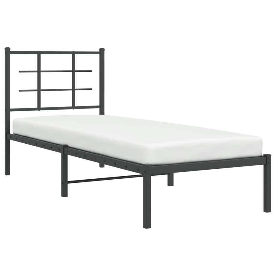 Estructura cama sin colchón con cabecero metal negro 80x200