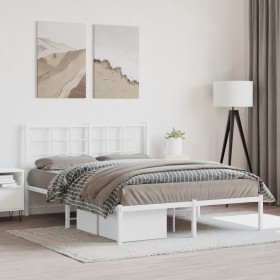 Estructura cama sin colchón con cabecero metal blanco