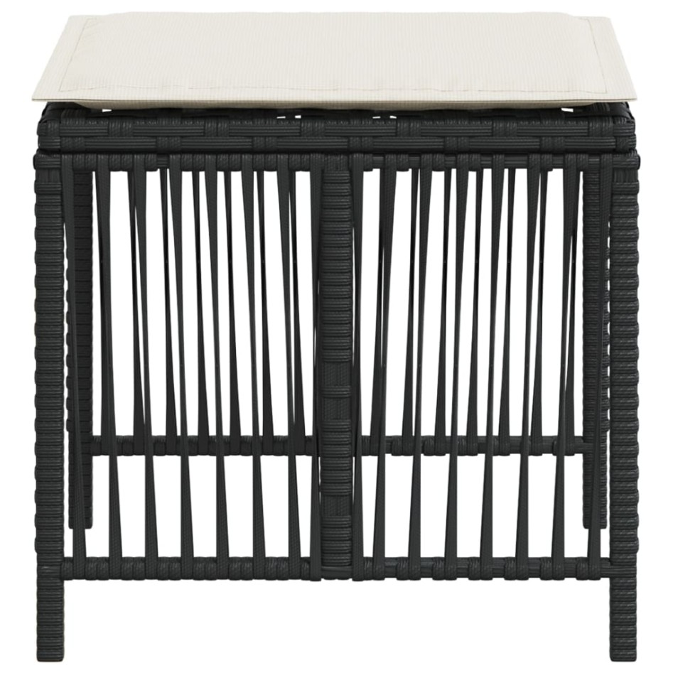 Taburetes de jardín con cojines 4 uds ratán PE negro