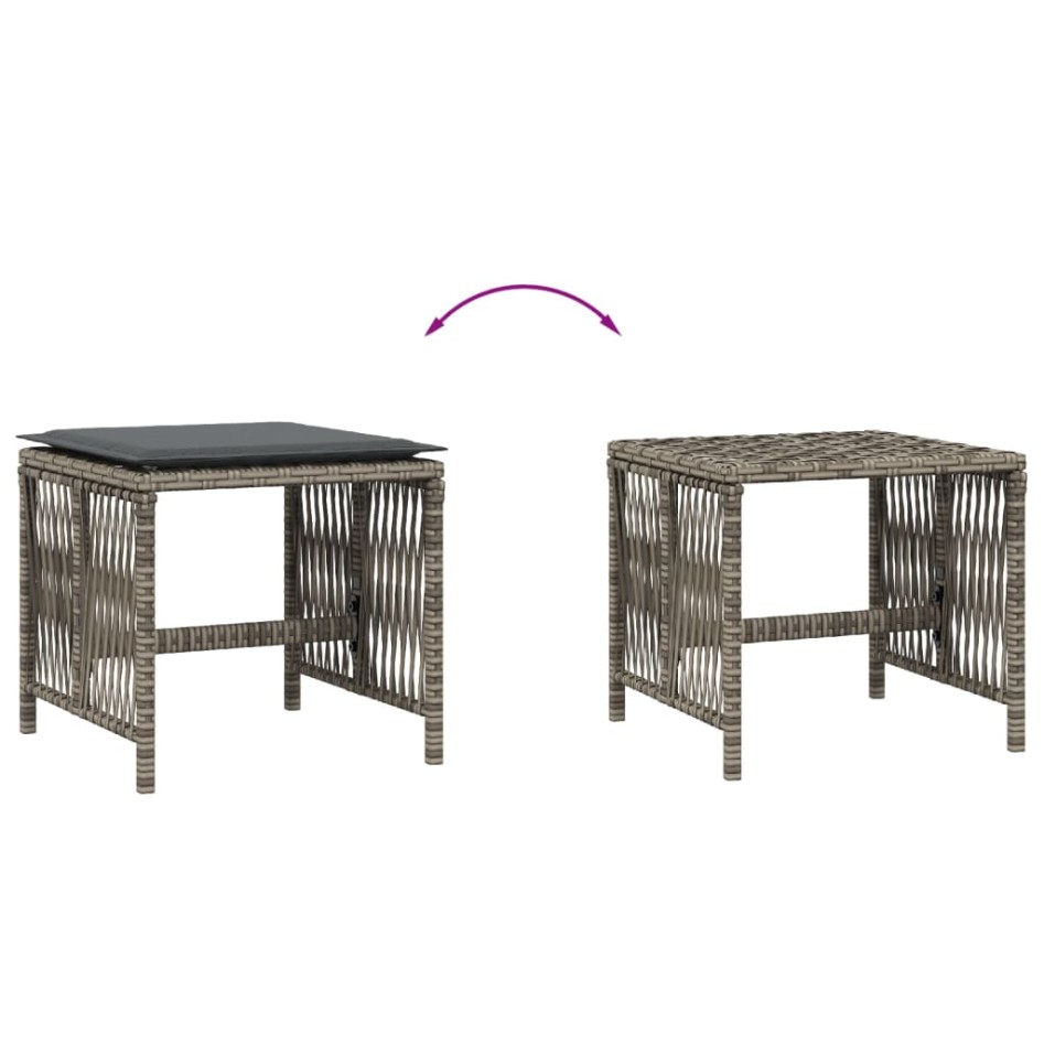 Taburetes de jardín con cojines 4 uds ratán PE gris 41x41x36