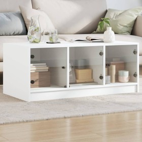Mesa de centro con puertas de vidrio blanca 102x50x42