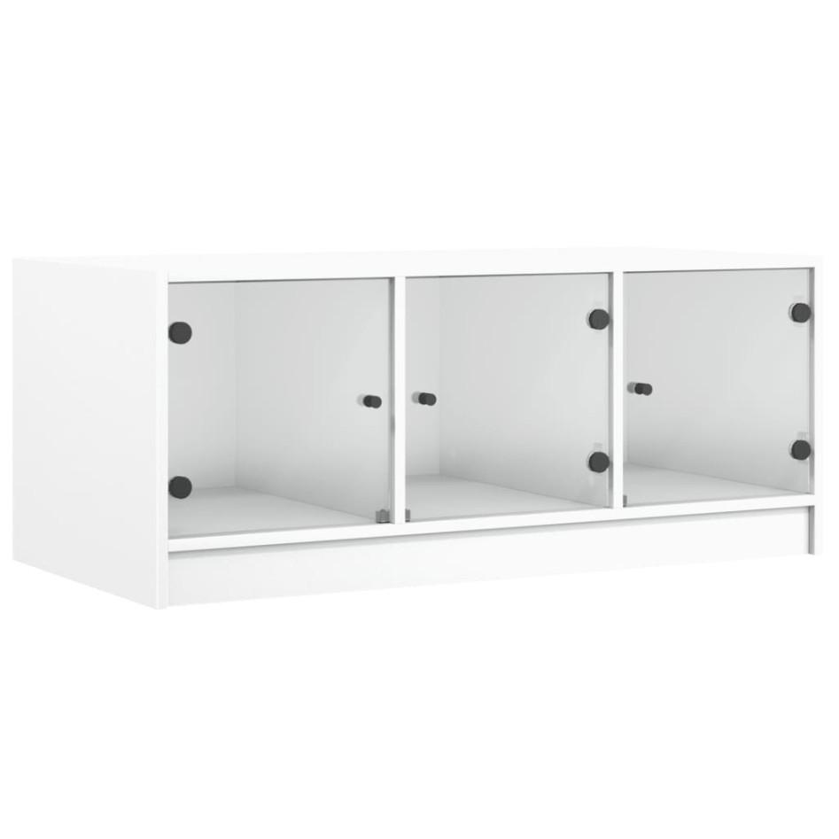 Mesa de centro con puertas de vidrio blanca 102x50x42