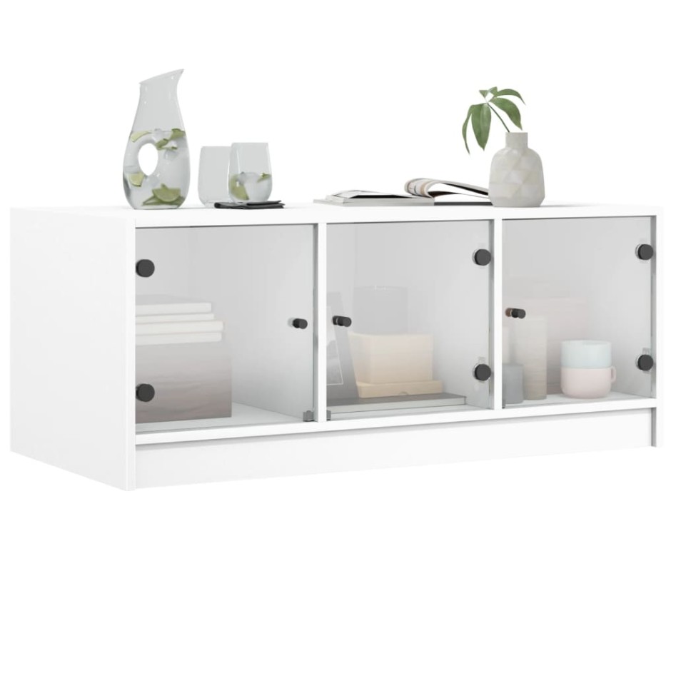 Mesa de centro con puertas de vidrio blanca 102x50x42