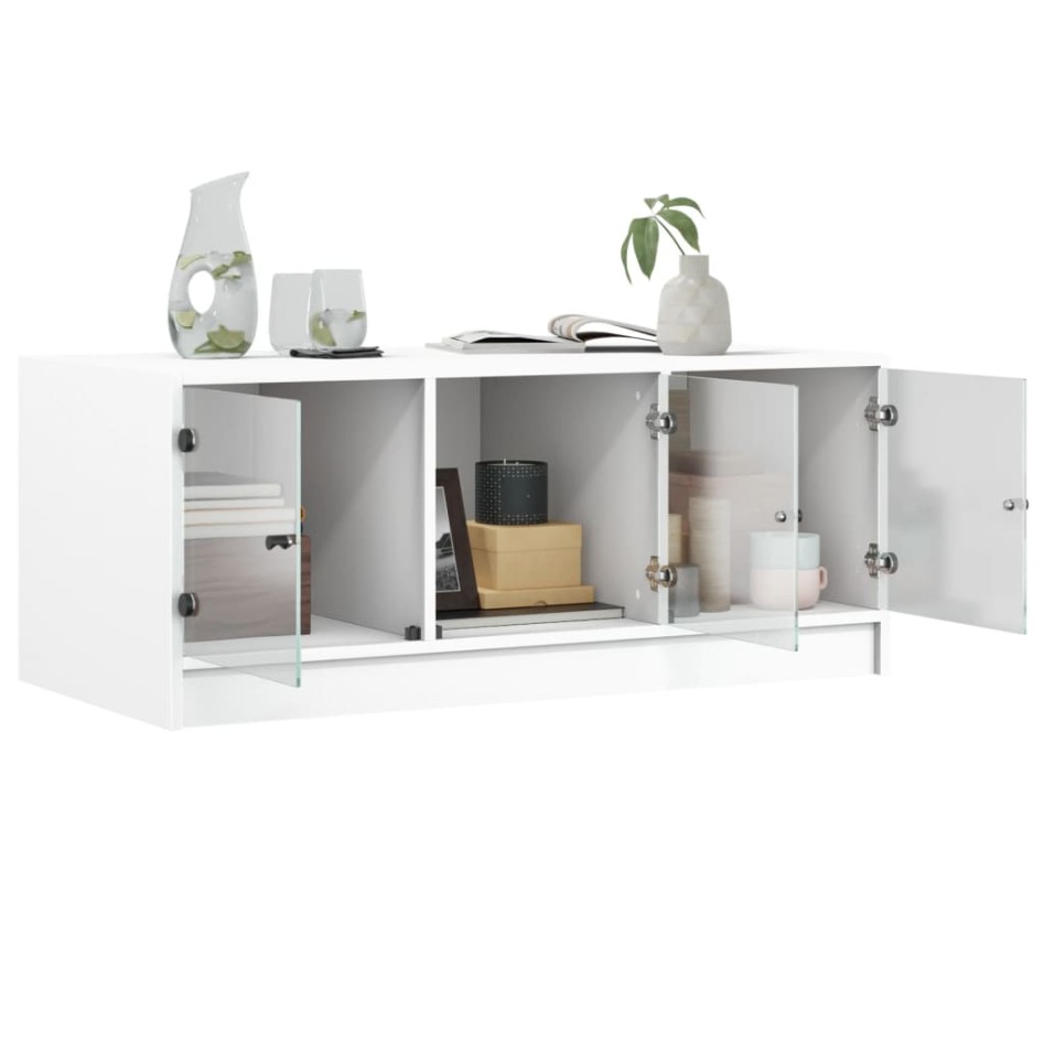 Mesa de centro con puertas de vidrio blanca 102x50x42