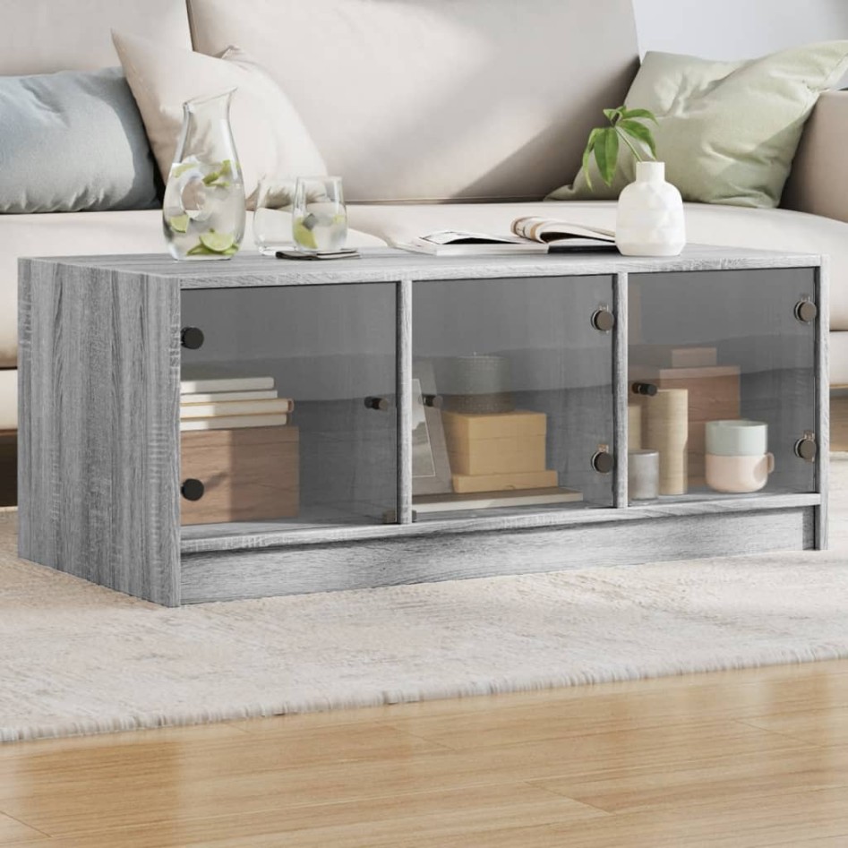 Mesa de centro con puertas de vidrio gris Sonoma 102x50x42