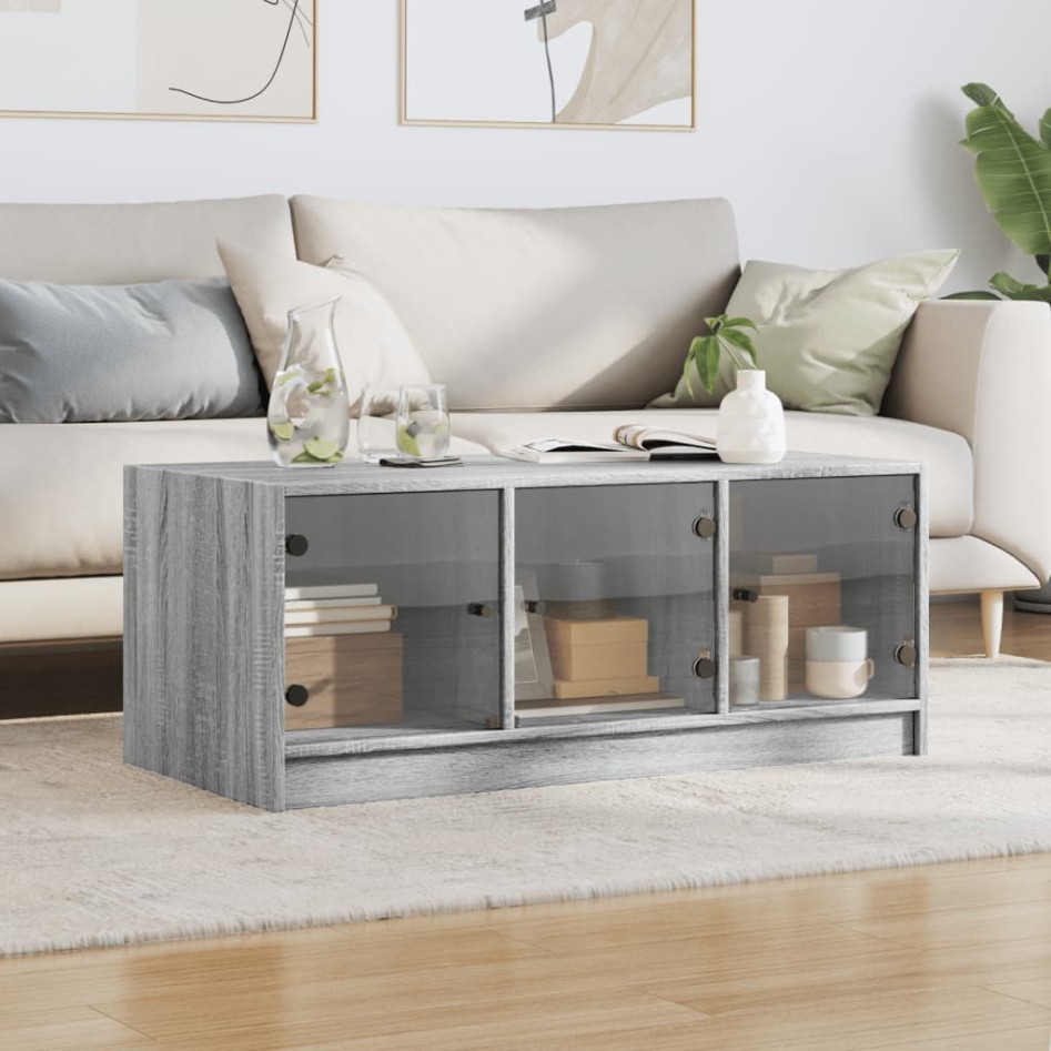 Mesa de centro con puertas de vidrio gris Sonoma 102x50x42