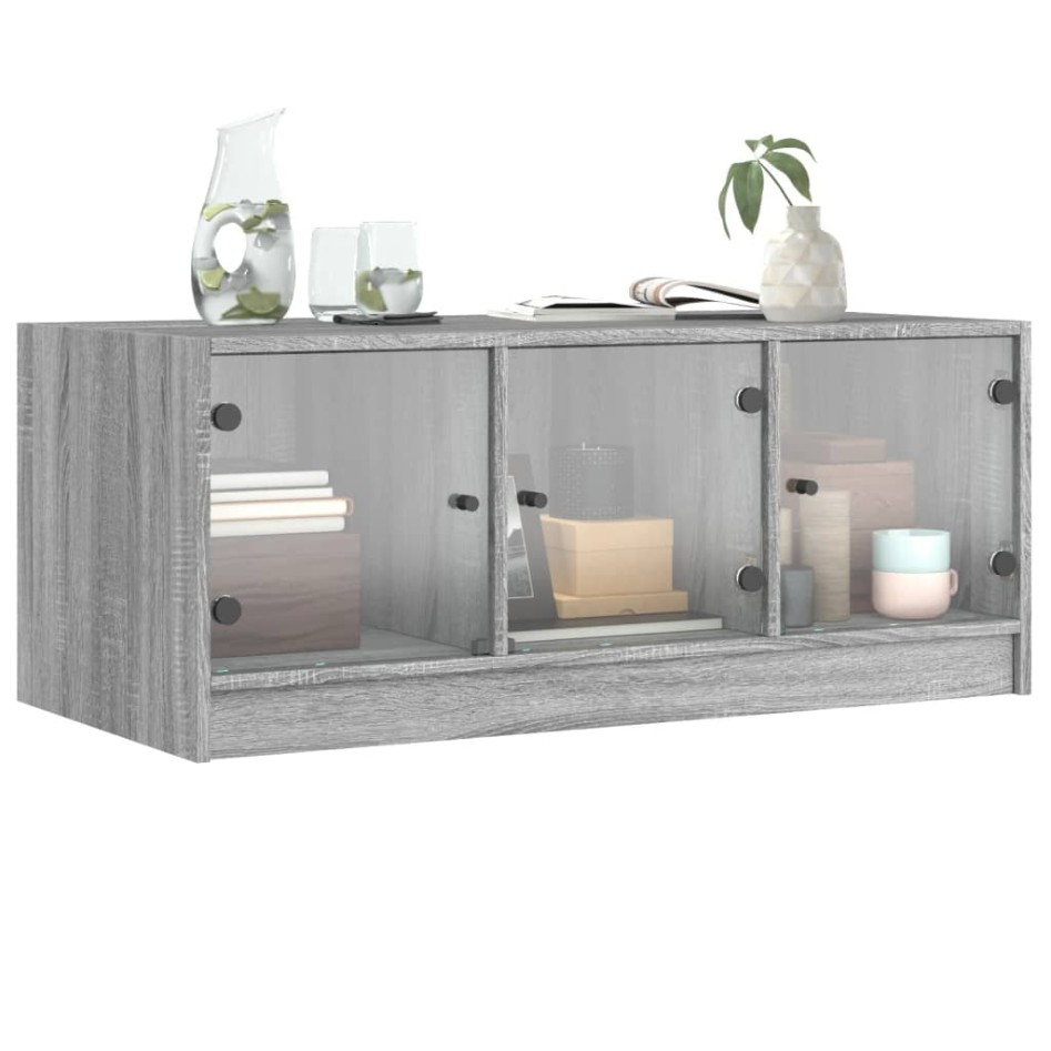 Mesa de centro con puertas de vidrio gris Sonoma 102x50x42