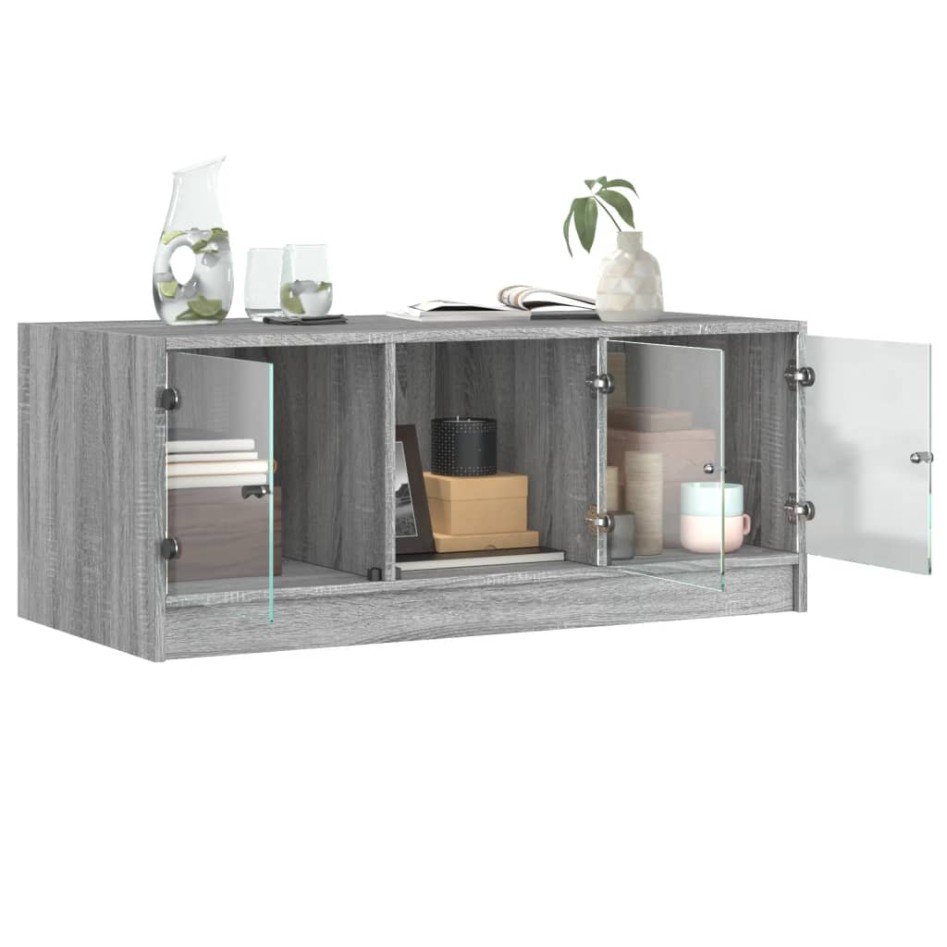 Mesa de centro con puertas de vidrio gris Sonoma 102x50x42