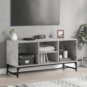 Mueble de TV con puertas de vidrio gris hormigón 102x37x50