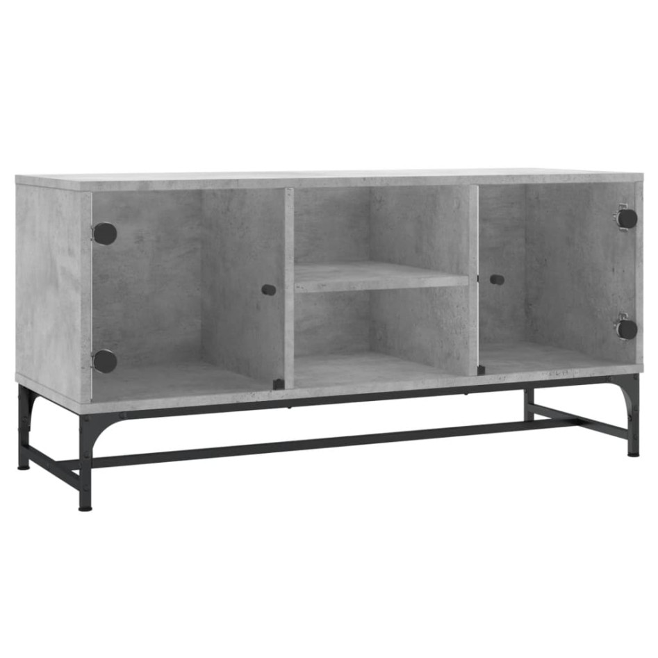 Mueble de TV con puertas de vidrio gris hormigón 102x37x50