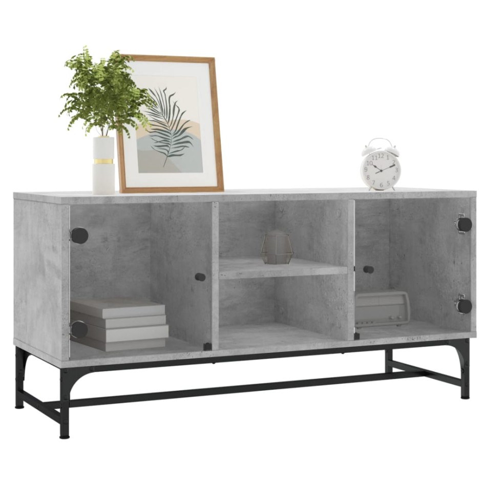 Mueble de TV con puertas de vidrio gris hormigón 102x37x50