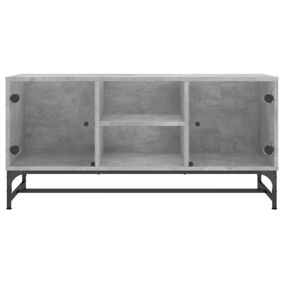 Mueble de TV con puertas de vidrio gris hormigón 102x37x50