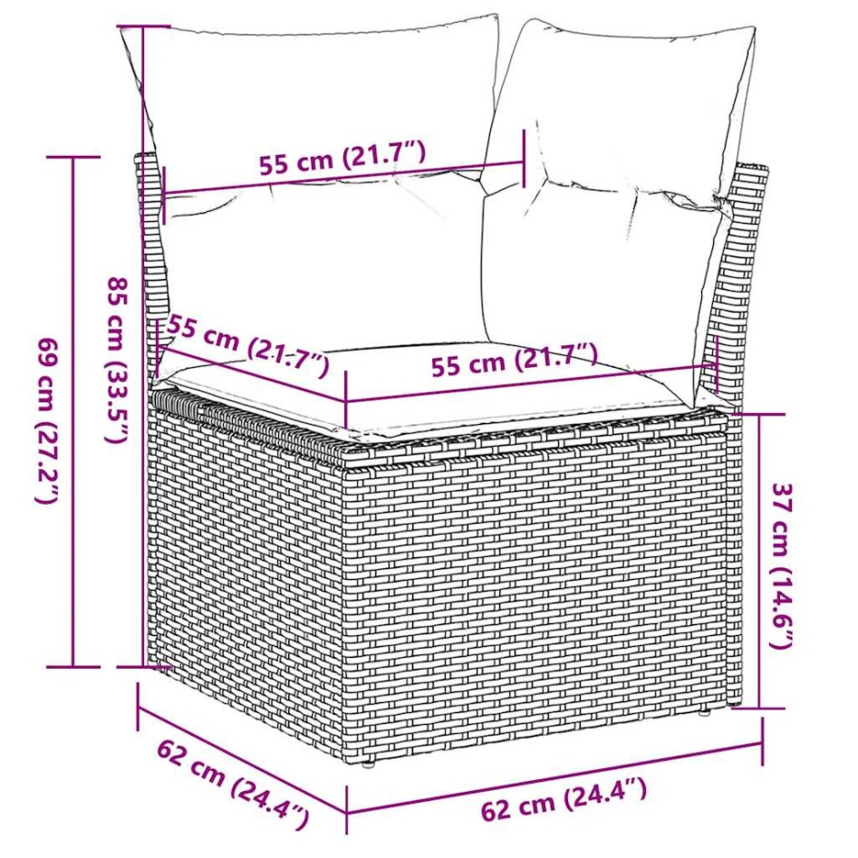 Sofá esquinero de jardín con cojines ratán sintético gris