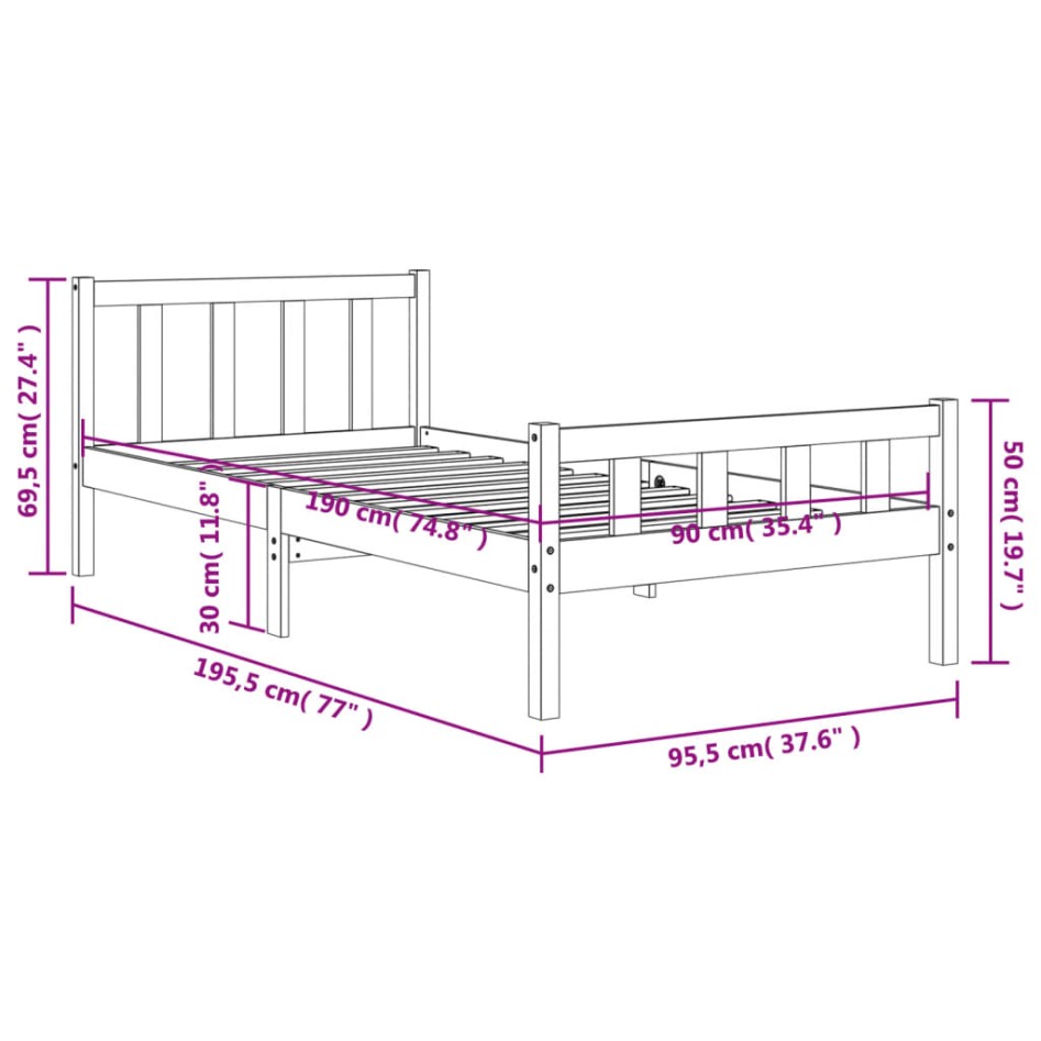 Estructura de cama sin colchón madera maciza marrón 90x190