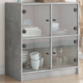 Armario auxiliar puertas de vidrio gris hormigón 68x37x75,5
