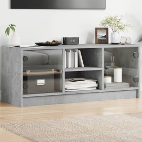 Mueble de TV con puertas de vidrio gris hormigón 102x37x42