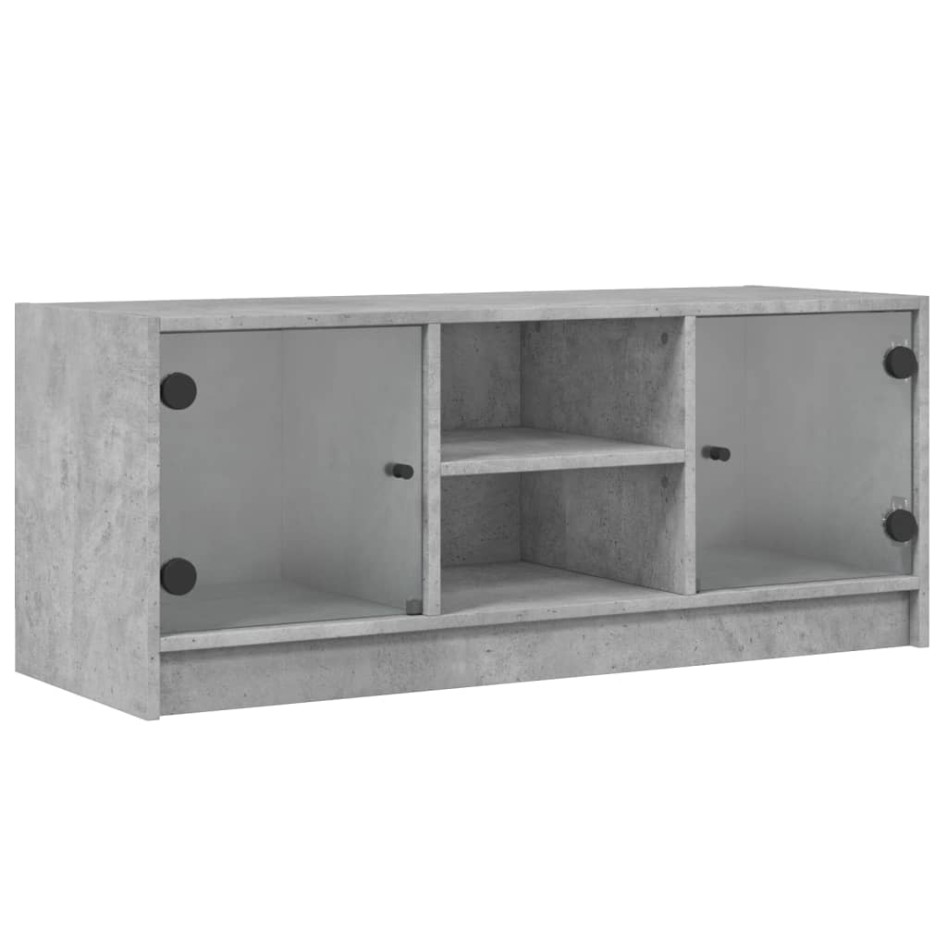 Mueble de TV con puertas de vidrio gris hormigón 102x37x42
