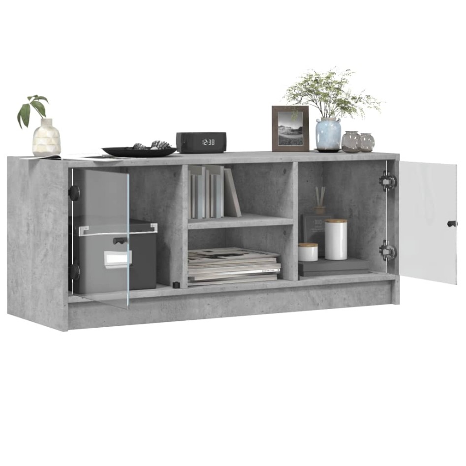 Mueble de TV con puertas de vidrio gris hormigón 102x37x42