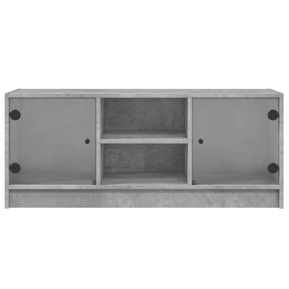 Mueble de TV con puertas de vidrio gris hormigón 102x37x42