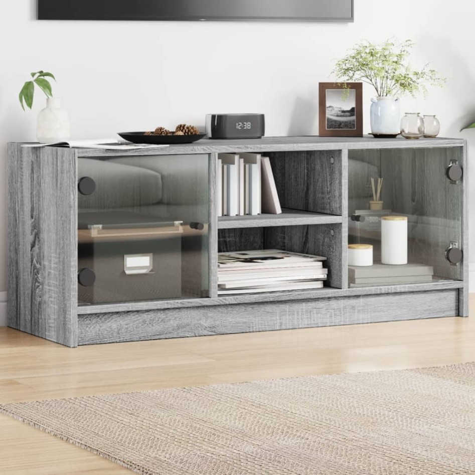 Mueble de TV con puertas de vidrio gris Sonoma 102x37x42