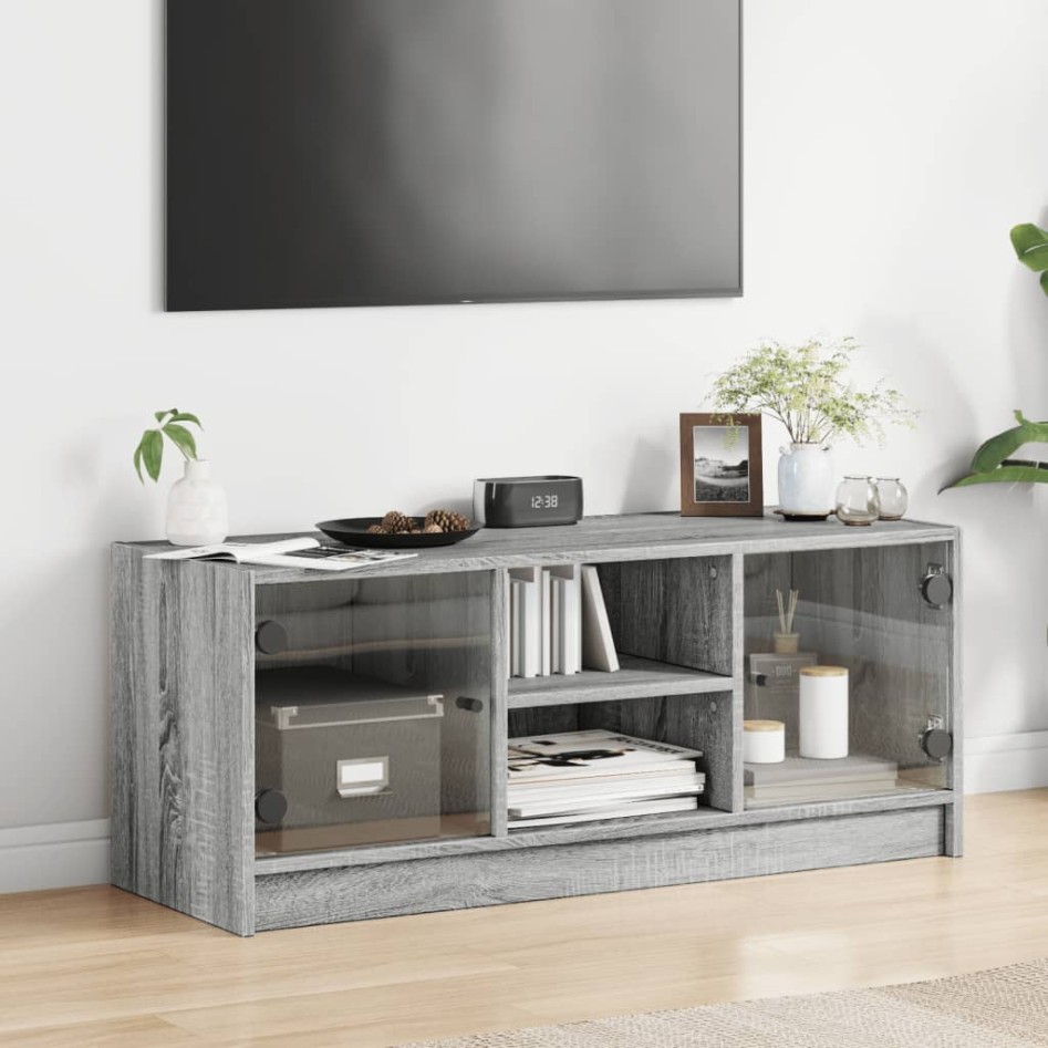 Mueble de TV con puertas de vidrio gris Sonoma 102x37x42