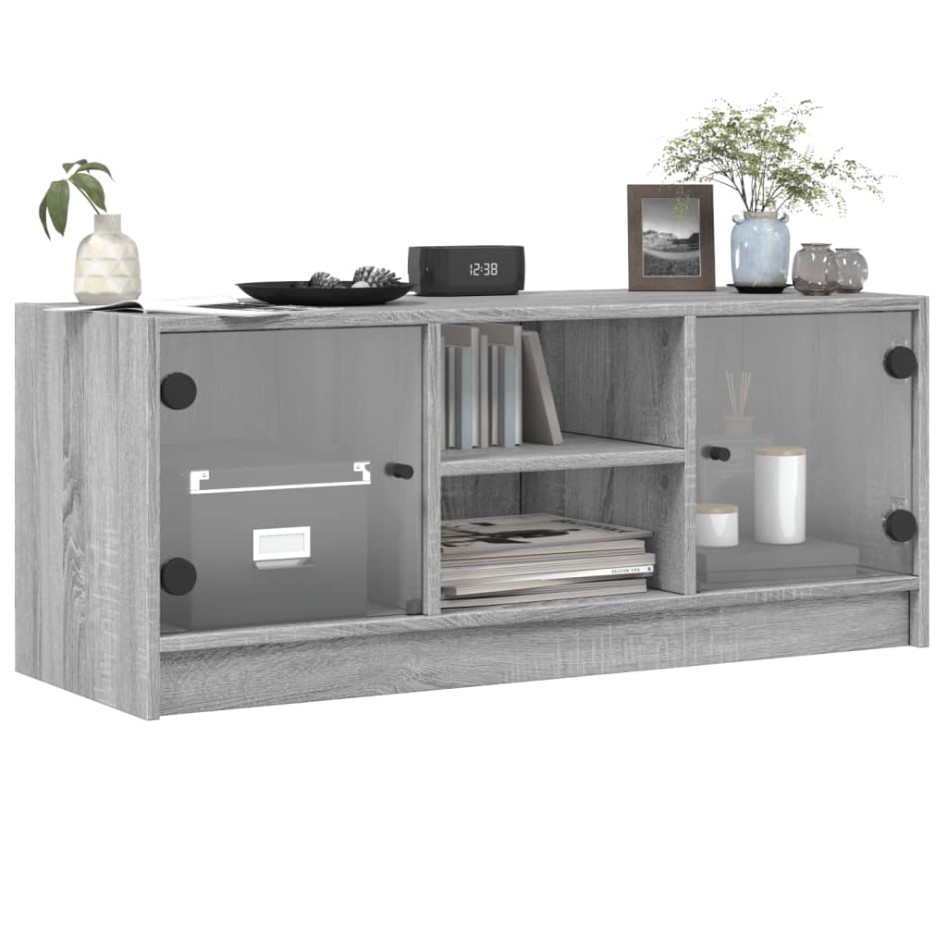 Mueble de TV con puertas de vidrio gris Sonoma 102x37x42
