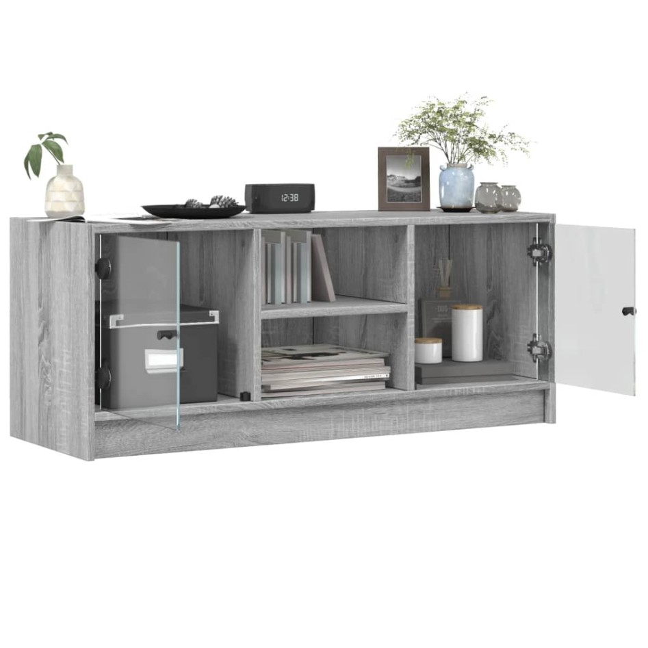 Mueble de TV con puertas de vidrio gris Sonoma 102x37x42