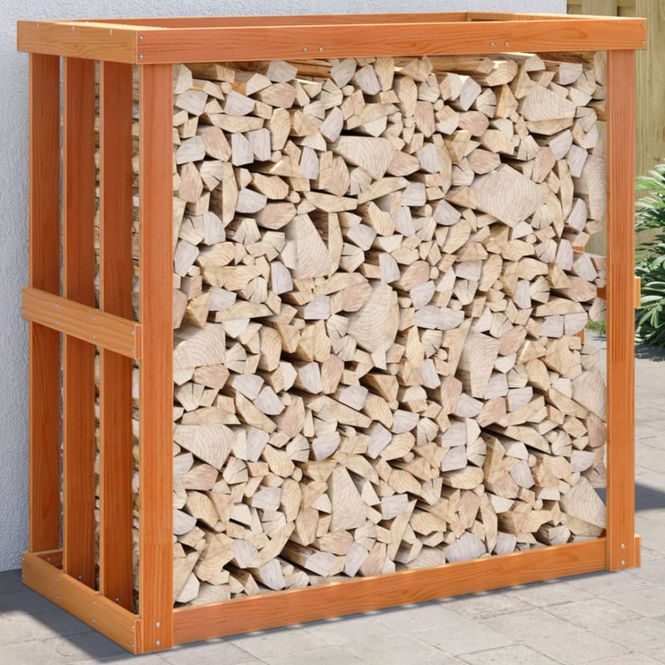 Soporte leña de exterior madera pino marrón cera 109x52x106