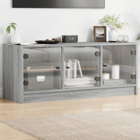 Mueble de TV con puertas de vidrio gris Sonoma 102x37x42