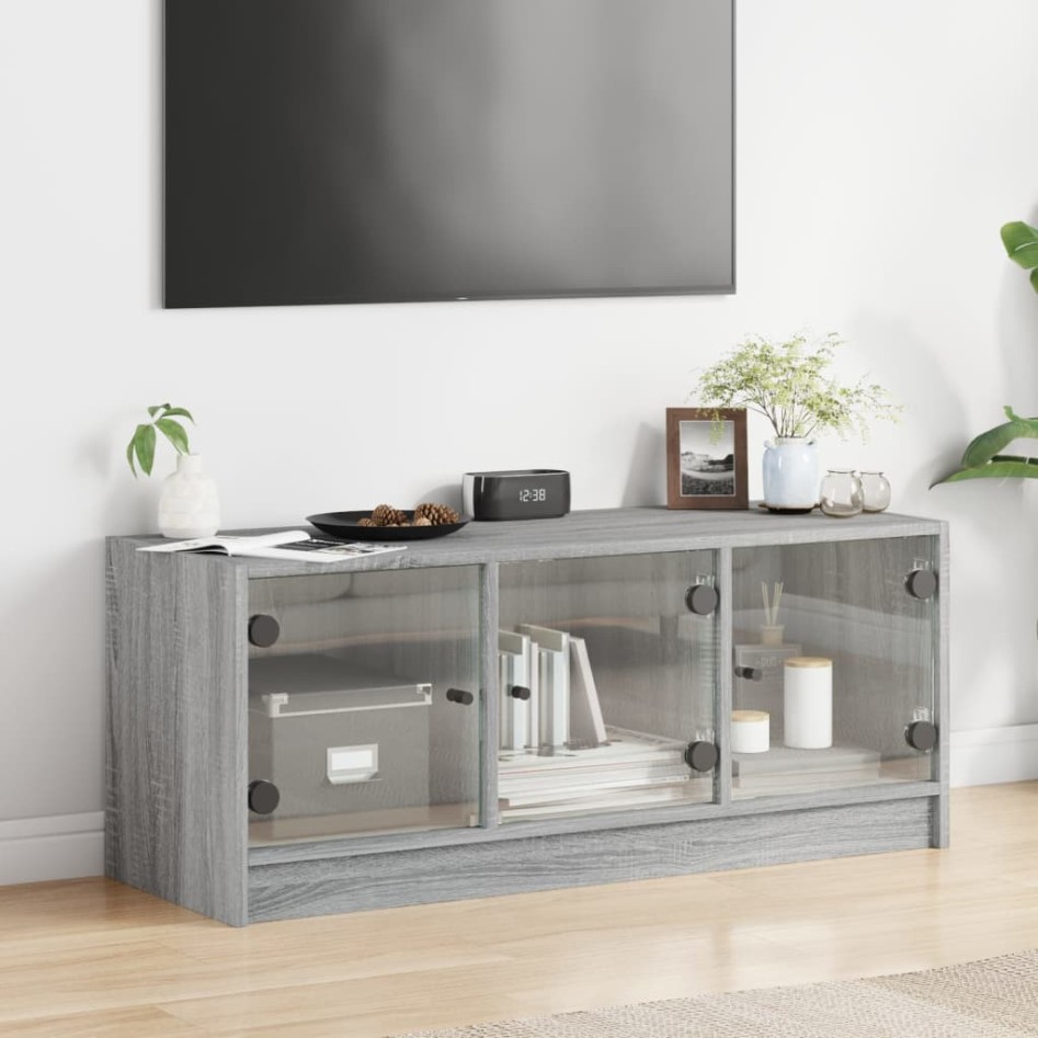 Mueble de TV con puertas de vidrio gris Sonoma 102x37x42