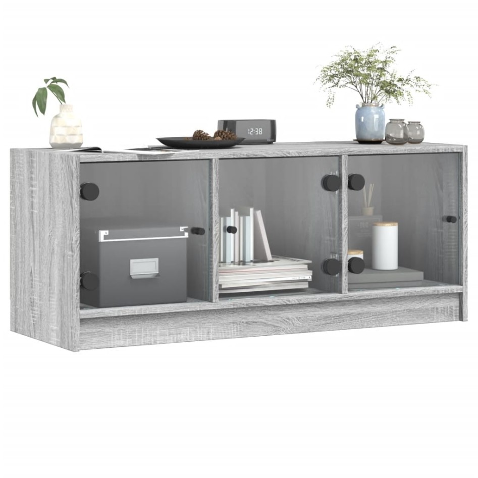 Mueble de TV con puertas de vidrio gris Sonoma 102x37x42